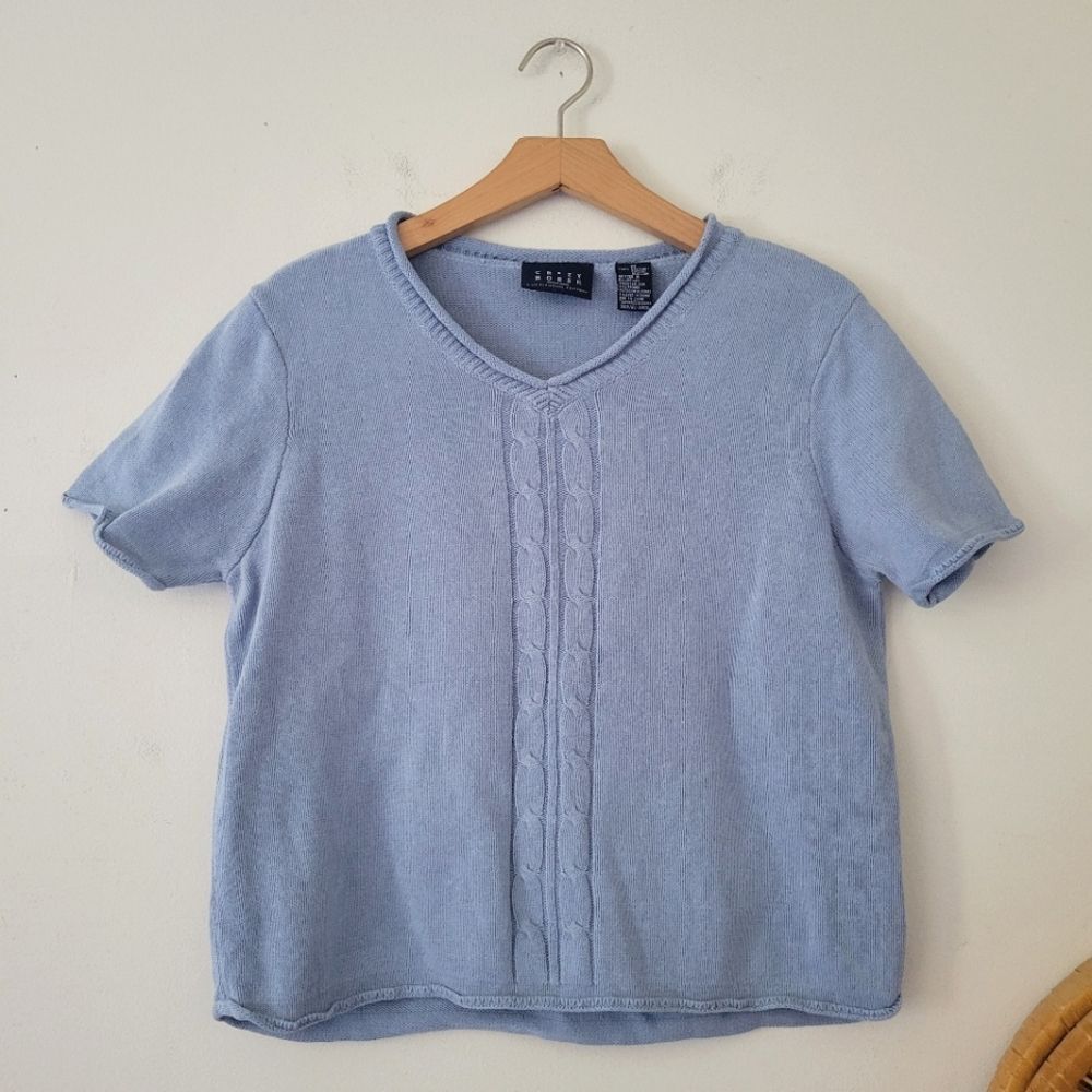 Vintage Crazy Horse 100% Cotton Sweater Tee Blue Cable Knit M